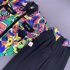 Vintage LAX By Ramikam Pants Set Womens Medium Black Abstract High Waist 80s USA